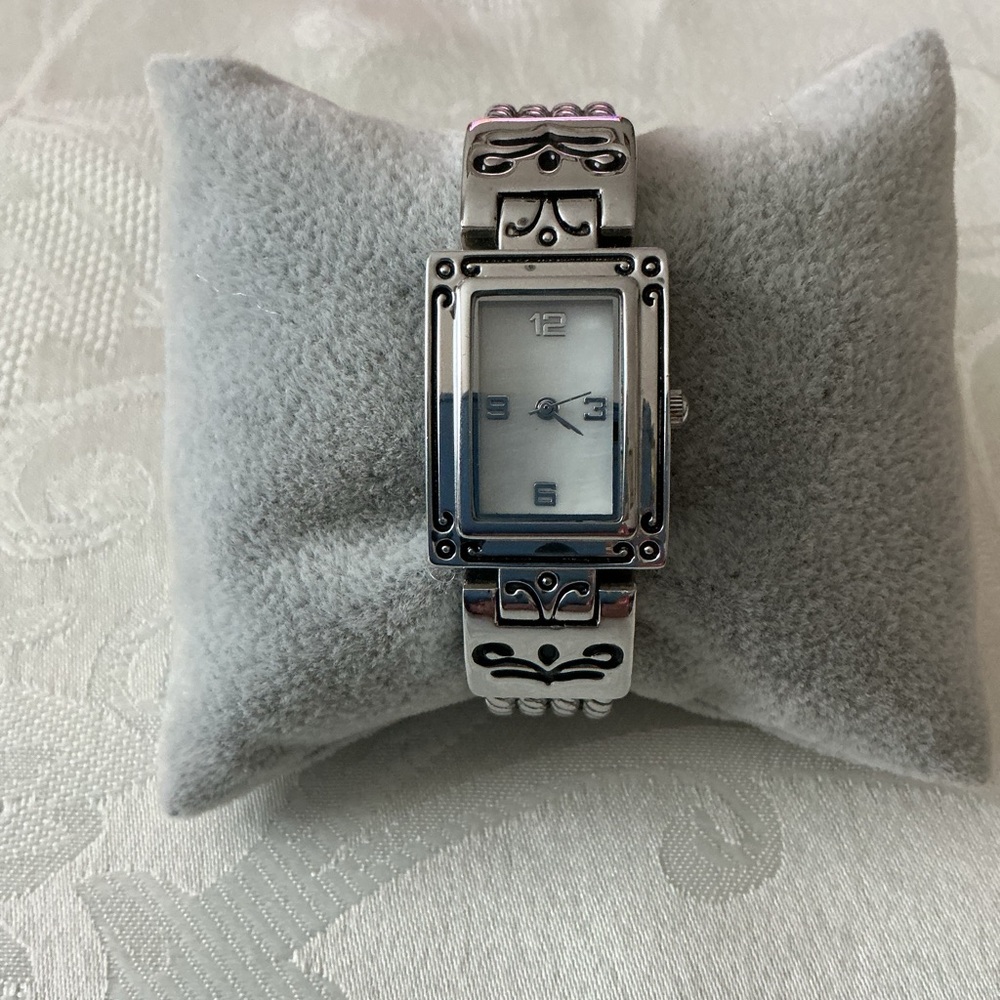 Women’s Rectangle Face Silver Plated Cuff Bangle … - image 1